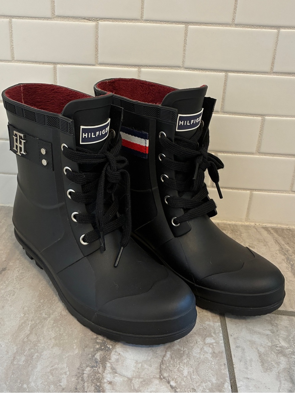 Tommy Hilfiger Toniee Black Lace-Up Rain Boots